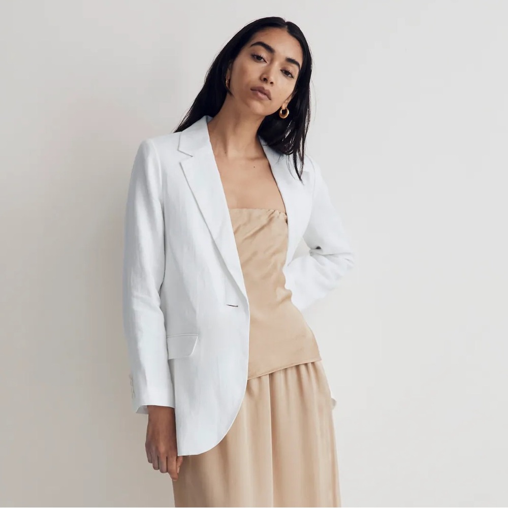 NWT Madewell The Larsen Blazer in 100% Linen XXS Oversized Tile White $158 NJ530